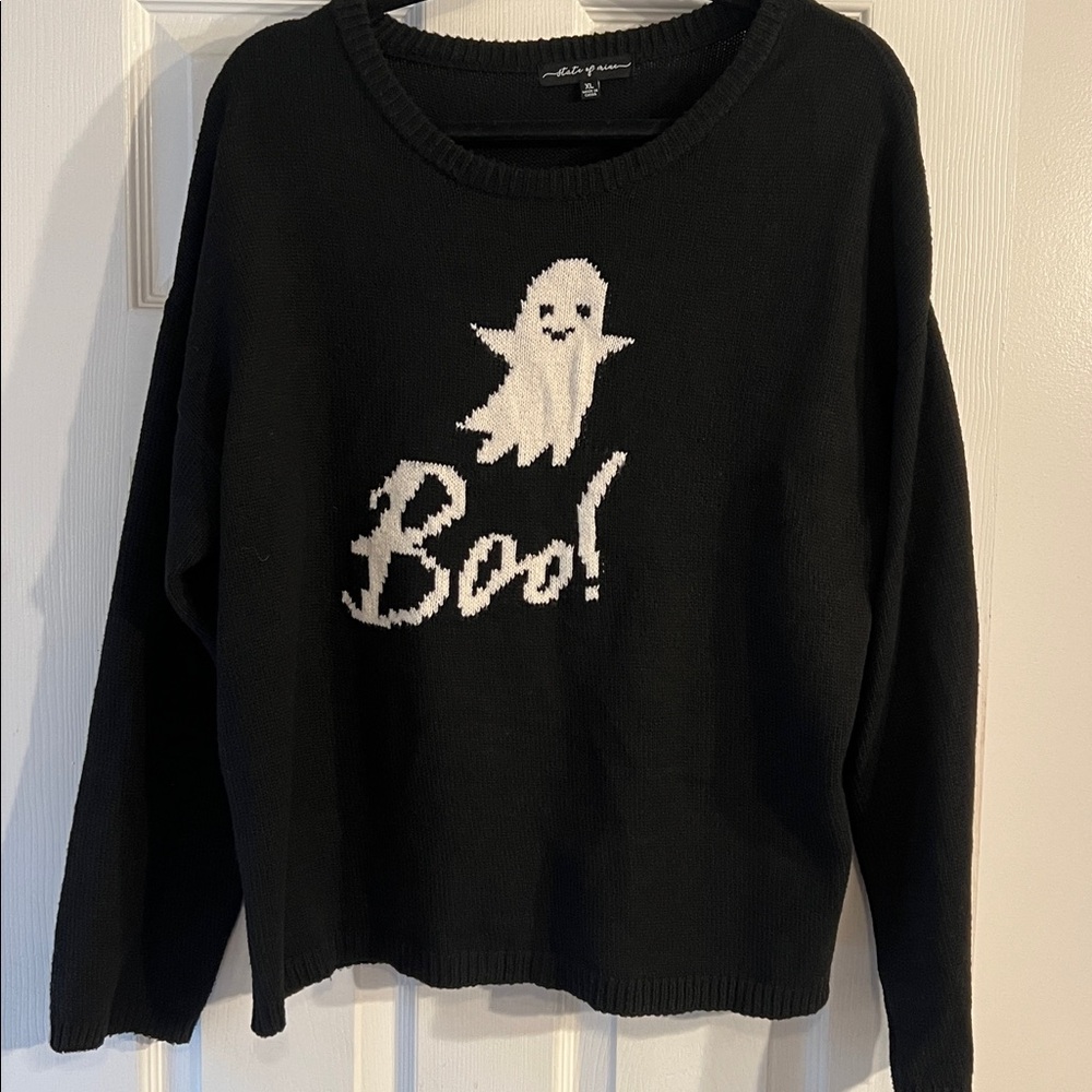 State of Mind Black Knit Ghost and Boo Sweater
